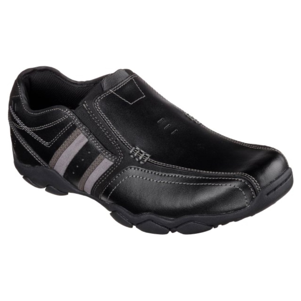 Skechers Black Slip-On Loafers with Gray Stripes